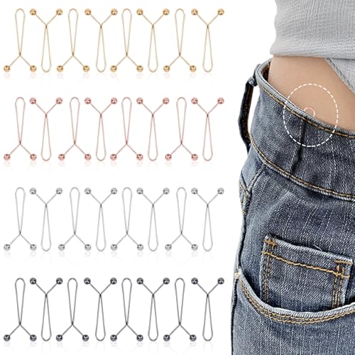 32 Stück Hosen Taillenspanner, Metall Jeans Taillenstraffer, Kein Nähen Taillenschnallen in Silber, Gold, Schwarz und Roségold für Jeans von Dewdropdale