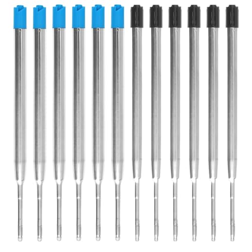 12 Stück Kugelschreiberminen, Großraumminen Kugelschreiber, Kugelschreiber Minen Kompatible Metall-Ersatzminen im G2-Format, 1,0mm Strichstärke M, Schreibfarben Blau und Schwarz von Dewfigs ㅤ