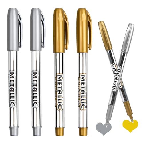 4 Stück Gold Silber Metallic Marker Stifte Set, Goldstift Glänzende Highlight Marker Stifte, 1.5 mm Feine Spitze Permanente Acrylmarker für Kartenherstellung, Malerei, Album, DIY Basteln, Dekorationen 4 Stück Gold Silber Metallic Marker Stifte Set, Goldstift Glänzende Highlight Marker Stifte, 1.5 mm Feine Spitze Permanente Acrylmarker für Kartenherstellung, Malerei, Album, DIY Basteln, Dekorationen von Dewfigs ㅤ