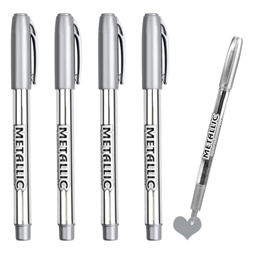 4 Stück Silber Metallic Marker Stifte Set, Lackstift Silber Metallic Highlight Marker Stifte, 1.5 mm Feine Spitze Permanente Acrylmarker für Kartenherstellung Malerei Album Basteln Dekorationen von Dewfigs ㅤ