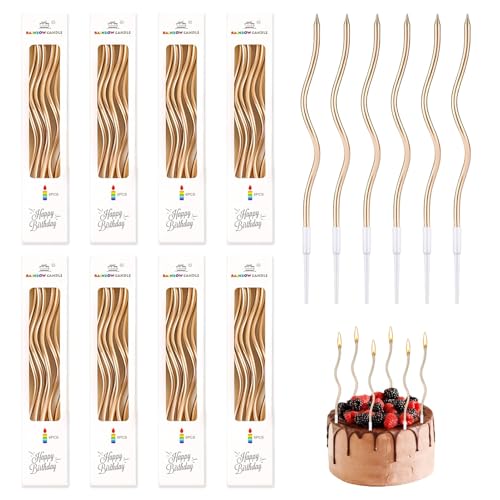48 Stück Gebogen Geburtstag Kerzen, Spiral Kuchen Kerzen Metallisch Champagnergold Dünn und Lange Geburtstagskerzen mit Halter für Kuchen, Ideal für Geburtstag und Hochzeitsparty Dekoration 48 Stück Gebogen Geburtstag Kerzen, Spiral Kuchen Kerzen Metallisch Champagnergold Dünn und Lange Geburtstagskerzen mit Halter für Kuchen, Ideal für Geburtstag und Hochzeitsparty Dekoration von Dewfigs ㅤ