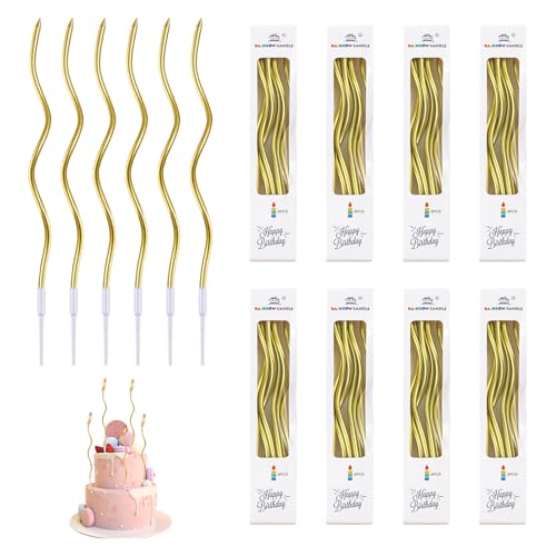 48 Stück Gebogen Geburtstag Kerzen, Spiral Kuchen Kerzen Metallisch Goldene Dünn und Lange Geburtstagskerzen mit Halter für Kuchen und Cupcakes, Ideal für Geburtstag und Hochzeitsparty Dekoration 48 Stück Gebogen Geburtstag Kerzen, Spiral Kuchen Kerzen Metallisch Goldene Dünn und Lange Geburtstagskerzen mit Halter für Kuchen und Cupcakes, Ideal für Geburtstag und Hochzeitsparty Dekoration von Dewfigs ㅤ