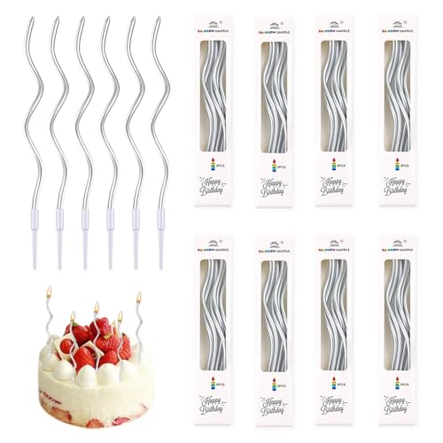 48 Stück Gebogen Geburtstag Kerzen, Spiral Kuchen Silber Metallisch Goldene Dünn und Lange Geburtstagskerzen mit Halter für Kuchen und Cupcakes, Ideal für Geburtstag und Hochzeitsparty Dekoration 48 Stück Gebogen Geburtstag Kerzen, Spiral Kuchen Silber Metallisch Goldene Dünn und Lange Geburtstagskerzen mit Halter für Kuchen und Cupcakes, Ideal für Geburtstag und Hochzeitsparty Dekoration von Dewfigs ㅤ