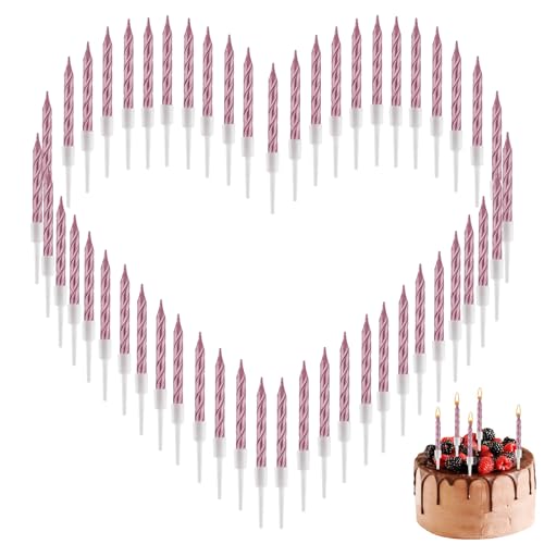 50 Stücke Geburtstagskerzen, Geburtstagskerzen Für Torte, Spiral Kuchen Kerzen Metallische Torte Geburtstagskerze mit Haltern Hochzeit, Party, Kurze Dünne Kerzen für Kuchendekoration (Roségold) von Dewfigs ㅤ