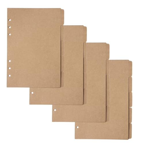 Dewocke 20 Blätter/4 Sets Trennblätter A5 6 Loch, 5 Register, Karteikarten, A5 Ringbuch-Trennblätter, Premium-Qualität Kraftfarbe Papier, Universal Passend Für Ringbuch, Notizbücher & Planer von Dewocke