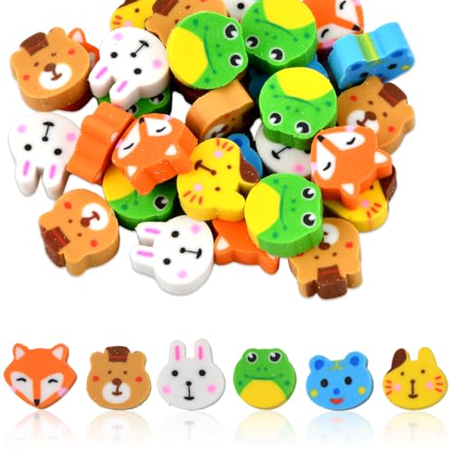 Dewocke 30 Pcs Radiergummi Set, Neuheit Radiergummis für Party Favors, Niedlicher Radiergummi, Bleistiftradiergummis, Cartoon-Radiergummis, Geeignet für Hausaufgabenbelohnungen (Tier) von Dewocke