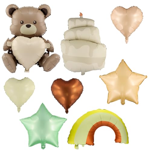 Dewocke 8 Stück Brauner Bär Luftballon Set, Teddybär, Regenbogen, Torte, Herz & Stern Aluminium-Folienballons, Helium Ballons, Kinder Party Dekor, Perfekt für Baby Duschen & Geburtstage Dewocke 8 Stück Brauner Bär Luftballon Set, Teddybär, Regenbogen, Torte, Herz & Stern Aluminium-Folienballons, Helium Ballons, Kinder Party Dekor, Perfekt für Baby Duschen & Geburtstage von Dewocke