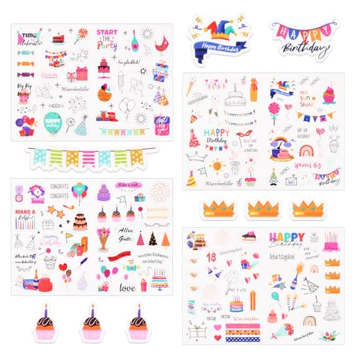 Dewocke Geburtstag Sticker Set, 4 Bögen Happy Birthday Aufkleber für Fotoalbum, Gästebuch, Party Dekoration, Geschenke – 170 Farbenfrohe Motive für Kinder & Erwachsene Dewocke Geburtstag Sticker Set, 4 Bögen Happy Birthday Aufkleber für Fotoalbum, Gästebuch, Party Dekoration, Geschenke – 170 Farbenfrohe Motive für Kinder & Erwachsene von Dewocke