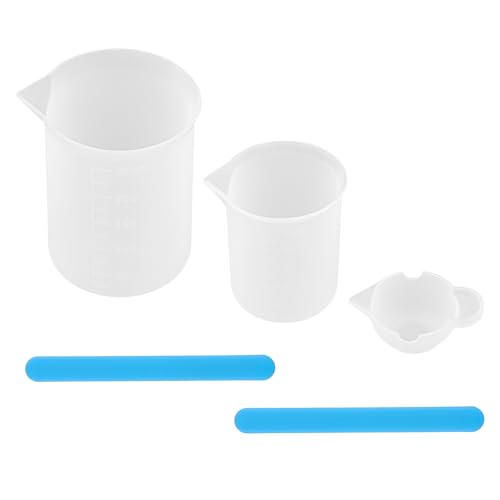 Dewocke Silikon Messbecher Set, 250 ml und 100 ml Messbecher, Mini Silikon Mixbecher, Rührstab, Mischbecher Gießpulver für Epoxidharz, Gießformen, DIY-Harz - Einfache Reinigung von Dewocke
