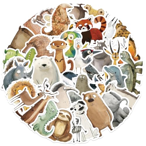 Dewocke Tier Sticker Set für Kinder, 50 Unikate Illustration Tiere Aufkleber, Belohnungsaufkleber, Vinyl Wasserfest & Robust, Universal für Laptop, Wasserflasche & mehr (Illustration Tiere C) von Dewocke