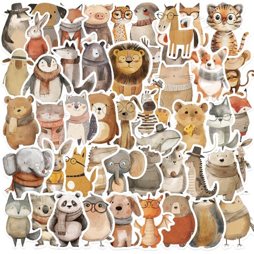 Dewocke Tier Sticker Set für Kinder, 50 Unikate Illustration Tiere Aufkleber, Belohnungsaufkleber, Vinyl Wasserfest & Robust, Universal für Laptop, Wasserflasche & mehr (Illustration Tiere D) von Dewocke