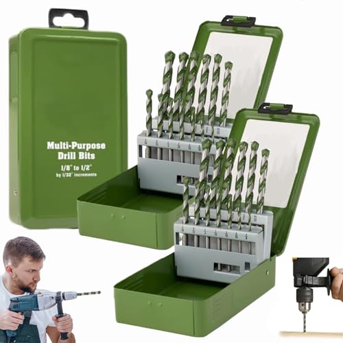 13 piece multi purpose drill bit set, 13-teiliges Mehrzweckbohrbitset, Rundschaft-Spiralbohrer-Set mit Index speichergehäuse für Edelstahl gussguss-Aluminium-Legierungsholz (2set) von Dewppxi