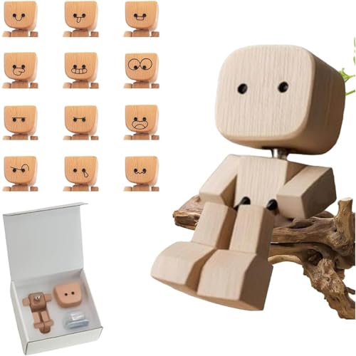 Dewppxi Wackelfigur Auto, Charmante Kleine Holzfigur, Die mit 12 Magnetischen Ausdrücken Schwankt, Handgefertigter Wackelnder holzmann Auto Armaturenbrett-Decor (A+12 Stück Ausdrücken) von Dewppxi