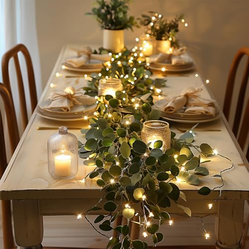 Funkelnde Olivenranke Lichterkette,Twinkling Tree Fairy Light Olive Vine,1,8 m Olivenbaum-Girlande mit 96 LED-Lichtern,Batteriebetriebene künstliches Grün Blätterranken für Weihnachtsdeko (A-3,6m) von Dewppxi