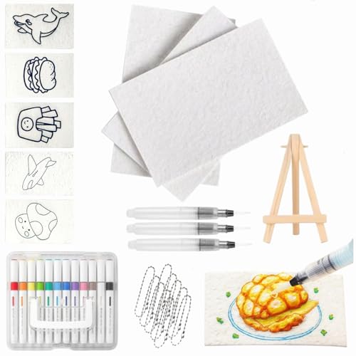 Magic Puffy Paint, Puffy Popcorn Drawing Texture Painting Kit, 3D Schaumstoff Malset für Kinder, 3D Zeichnen Leinwand Schwamm mit 12 Farben Stifte, Foam Texture Painting Paper (Rechteckiges Set) von Dewppxi