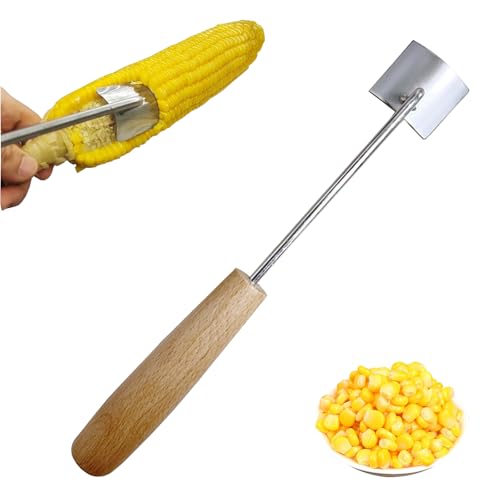 Maiskolbenschäler, Maisschäler aus Edelstahl, Corn Peeler for Corn on The Cob, Maiskolbenentferner mit langem Griff, Schnellschäler für Küche und Grill (Wooden Handle,1pc) von Dewppxi