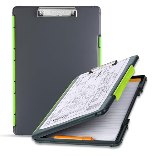 Dexas XL Slimcase 2 Aufbewahrungs-Klemmbrett, legale Größe, Kunststoff, Grau mit grünem Clip, 15.5" x 10.5" x 1" von Dexas