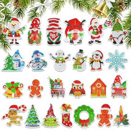 Dfuqanb 25 Stück Diamond Painting für Kinder, 5D Weihnachten Anhänger, für Weihnachtsdeko Weihnachtsbaum Fenster Hängend von Dfuqanb