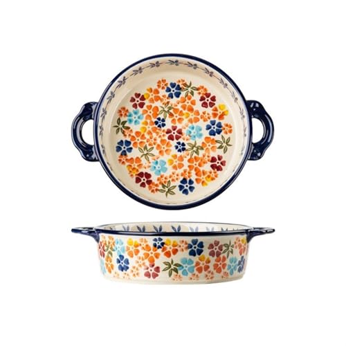 Dh2yjnbf3 Auflaufform Griffplatte Keramik Ofenplatte Vintage Geschirr Haushaltssalatplatte Das Hochtemperaturbeständige Auflaufform Lasagne Auflaufform(18.5cm) von Dh2yjnbf3