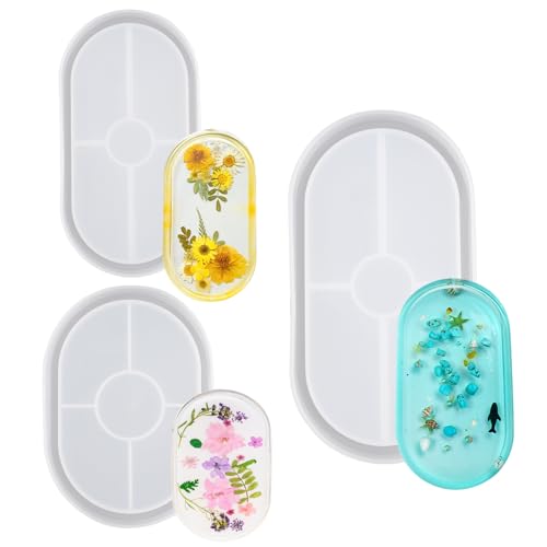 3 Stück Silikonformen Gießformen Tablett, Ovale Tabletten Silikonform mit Rillen Gipsformen zum Gießen, Silikonform Epoxidharz für Diy-Tee-Tablett, Obst-Tablett Handwerk, Dekoration zu Hause Verwendet von Dhisperares