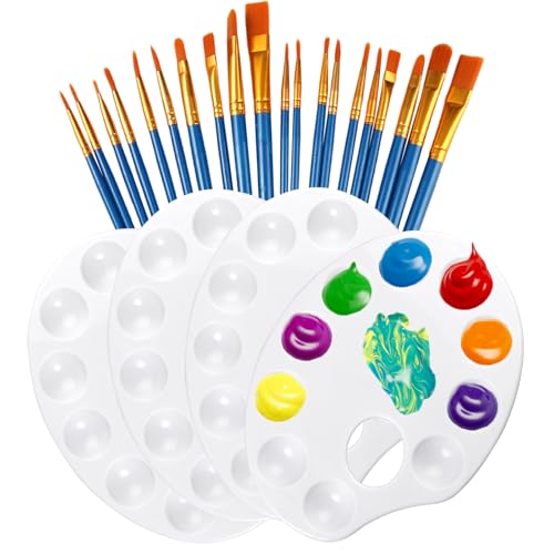 4 Stück Griffloch und 20 Pinsel, Mischpalette mit 10 Mischfeldern, Malerpalette Plastik, Universalpalette für ölkunst, Gouache, DIY Kunst Malerei, Anfänger, Künstler, Schüler 4 Stück Griffloch und 20 Pinsel, Mischpalette mit 10 Mischfeldern, Malerpalette Plastik, Universalpalette für ölkunst, Gouache, DIY Kunst Malerei, Anfänger, Künstler, Schüler von Dhisperares