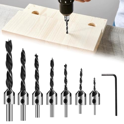 7-Teiliges Senker Bohrer Set, 3–10 mm Aufsteckversenker Set mit 1 Inbusschlüssel, Holzbohrer, Senkbohrer, Holz Spiralbohrer Set, Senkbohrer-Set zum Bohren von Holz, Kunststoff und Weichen Metallen von Dhisperares