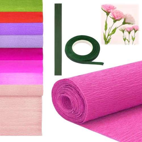 8 Rollen Krepppapier 25 X 250 cm, 8 Farben Krepppapier Bunt, Crepe Papier mit 20 Grünen Blumenfäden und Klebeband, Krepp-Papier für Die Herstellung von Valentinstag, DIY Blumenpapier Handwerk von Dhisperares