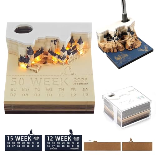 Dhqkqg 3D Kalender 2026,3D Kalender Abreißen 2026, 3D-Notizblock, Tischkalender-Notizblock mit Licht, 3D Notizblock,3d Art Kalender,150 Blätter,9x9x5 cm,Papierhandwerk in der Schule（Magic Castle） von Dhqkqg