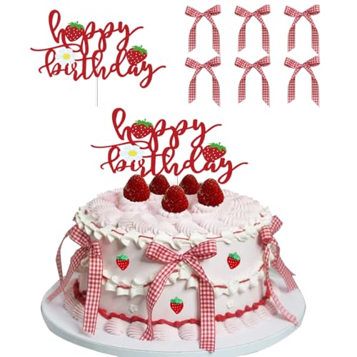 Erdbeer-Kuchenaufsatz "Happy Birthday" mit Schleifen für Erdbeer-Kurzkuchen, Vintage-Kuchen Erdbeer-Kuchenaufsatz "Happy Birthday" mit Schleifen für Erdbeer-Kurzkuchen, Vintage-Kuchen von DiDida