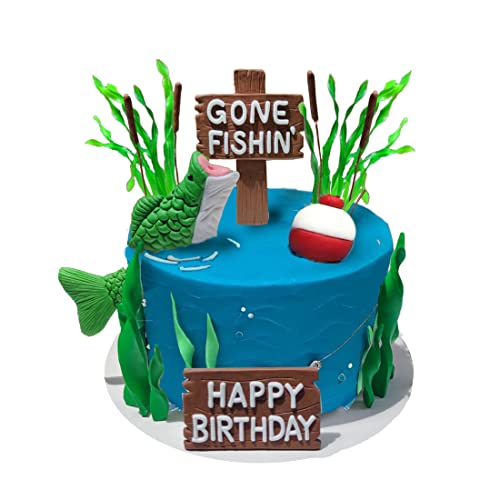 DiDida Fishing Cake Topper - Gone Fishing Cake mit Bass, 7 Teile, bunt, für Geburtstag DiDida Fishing Cake Topper - Gone Fishing Cake mit Bass, 7 Teile, bunt, für Geburtstag von DiDida