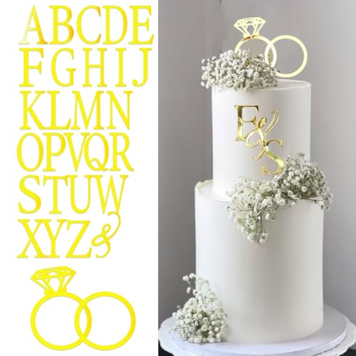 Hochzeitstortenaufsatz, Diamant-Ring, Tortenaufsatz mit 26 Buchstaben, personalisierbar, Initialenzeichen für Braut und Bräutigam Hochzeitstortenaufsatz, Diamant-Ring, Tortenaufsatz mit 26 Buchstaben, personalisierbar, Initialenzeichen für Braut und Bräutigam von DiDida