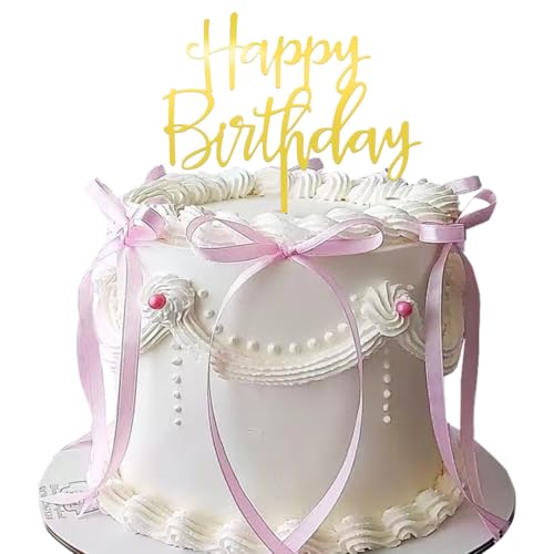 Schleife Cake Topper Ribbion Cake Topper mit Happy Birthday Zeichen Kokette Motto Party Vintage Kuchen Topper für Herz Kuchen Vintage Kuchen (Rosa) von DiDida
