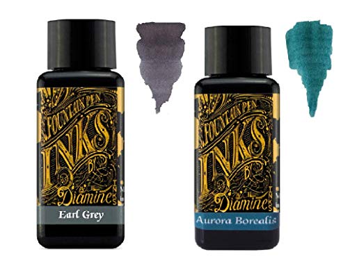 Diamine Tinte für Füllfederhalter, 30 ml – 2 x Flaschen – Earl Grey & Aurora Borealis von Diamine