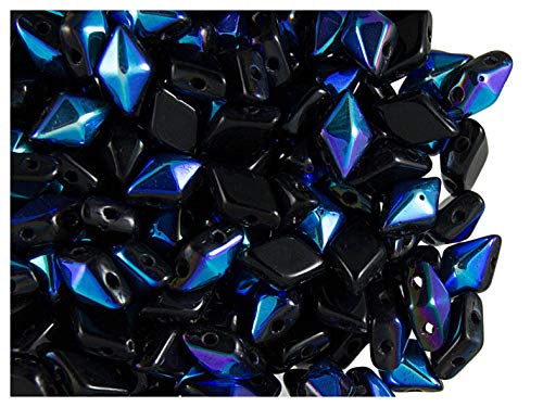 DiamonDuo Beads 30stk Tschechische gepresste Glasperlen in Form eines Diamanten Größe 5x8mm mit Zwei Löchern, Jet Black AB von DiamonDuo Beads