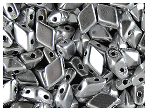 DiamonDuo Beads 30stk Tschechische gepresste Glasperlen in Form eines Diamanten Größe 5x8mm mit Zwei Löchern, Silver Matte (Full Aluminum) von DiamonDuo Beads