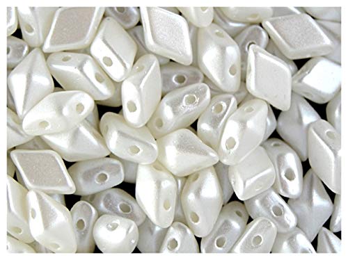 DiamonDuo Beads 30stk Tschechische gepresste Glasperlen in Form eines Diamanten Größe 5x8mm mit Zwei Löchern, White Airy Pearl (Alabaster Pastel White) von DiamonDuo Beads