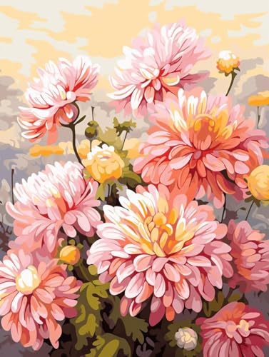 Fan House Malen Nach Zahlen Erwachsene-DIY Handgemalt Ölgemälde Kit für Erwachsene Paint by Numbers mit 4 Pinseln und Acrylfarbe,Rahmenlos 40x50cm,Rosa Gänseblümchen von Diamond Painting Fan House