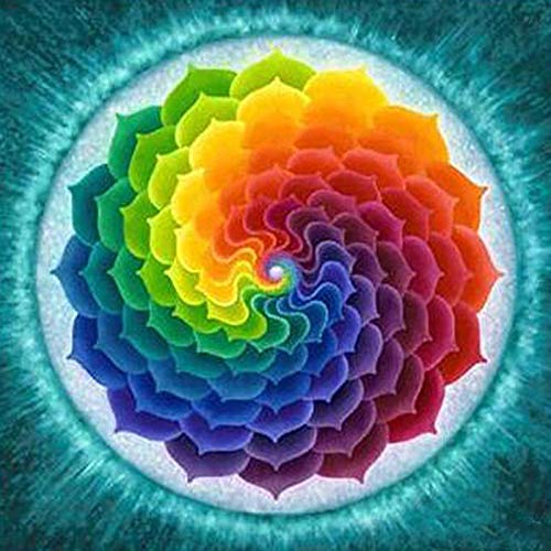 Regenbogen-Mandala, Diamond Painting Bild Set, eckige Diamanten, 60x60cm, 45 Farben, Vollbild von Diamond-Painting.de