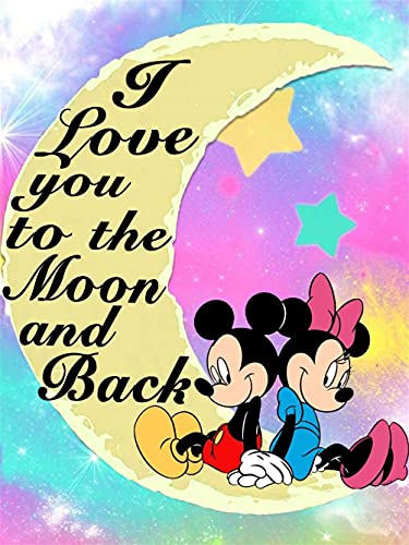 Meecaa I Love You to the Moon and Back Micky, Minnie Diamant-Malerei-Set mit Werkzeugen, 5D, Kreuzstich, Diamant-Mosaik, Kunsthandwerk, 30 x 40 cm (Mond) von Diamond Painting