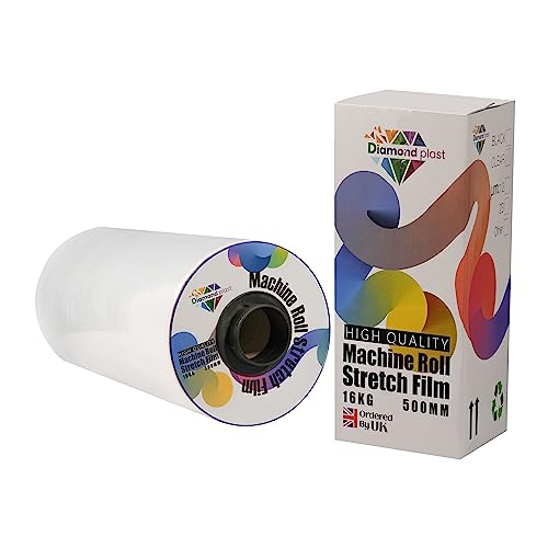 Diamond Plast Maschinen-Stretchfolie, Palettenfolie, transparent, 500 mm x 1700 m, 16 kg, 23 mu Dicke, hochwertige Rolle von Diamond plast