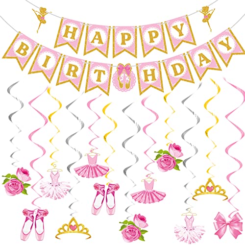37 Stück Ballerina Geburtstag Party Dekorationen Ballerina Geburtstag Banner Ballett Hängende Wirbel Dekorationen Ballett Party Zubehör Dekorationen für Geburtstag Baby Shower Party von Dianelhall