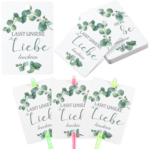 Dianelhall 100 Stück Hochzeit Knicklichter Schilder Lasst Unsere Liebe Leuchten Hochzeit Schilder Grußkarten für Leuchtstäbe Wunderkerzen Halter Etiketten für Wunderkerzen Hochzeitsdeko von Dianelhall