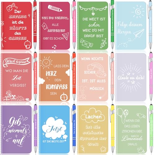 Dianelhall 12 Sets Dankeschön Geschenke für Kollegen Inklusive12 Bunt Inspirierenden Notizbücher Mini Taschennotizbuch 12 Inspirierender Kugelschreiber 2 in 1 Motivation Stift für Schule Büro Heim von Dianelhall