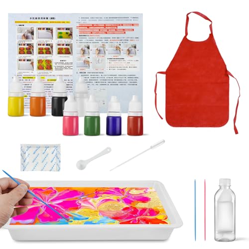 Wasser Marmorierfarbe Bastelsets für Kinder - Marbling Paint Kit mit 8 Farben (je 6 ml), Wasser Marmorierfarbe Farbset, Pädagogisches Marmor-Malset für Mädchen und Jungen ab 3 Jahren, Lernspielzeug von Dianfen