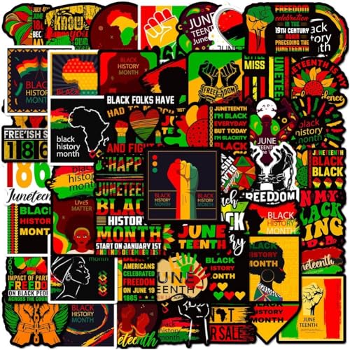 Dianzan Black History Month-Aufkleber, 50 Stück, Schwarze Unabhängigkeitstag-Aufkleber, Wasserfeste Vinyl-Aufkleber Für Wasserflaschen, Laptops, Skateboards, Scrapbooks von Dianzan