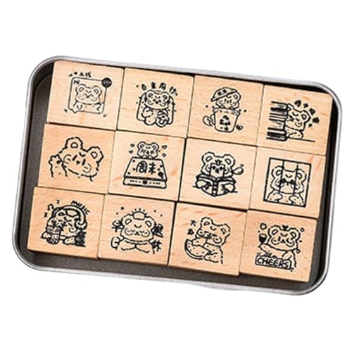 Dianzan Holzstempel-Set, 12-teilig, Cartoon-bären-Muster, Stempel, Vintage-holzdruckstempel Für Heimwerker, Basteln, Scrapbooking, Planer Dianzan Holzstempel-Set, 12-teilig, Cartoon-bären-Muster, Stempel, Vintage-holzdruckstempel Für Heimwerker, Basteln, Scrapbooking, Planer von Dianzan