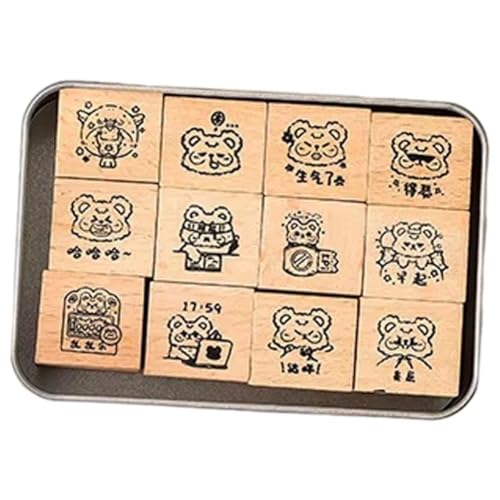 Dianzan Holzstempel-Set, 12-teilig, Cartoon-bären-Muster, Stempel, Vintage-holzdruckstempel Für Heimwerker, Basteln, Scrapbooking, Planer Dianzan Holzstempel-Set, 12-teilig, Cartoon-bären-Muster, Stempel, Vintage-holzdruckstempel Für Heimwerker, Basteln, Scrapbooking, Planer von Dianzan