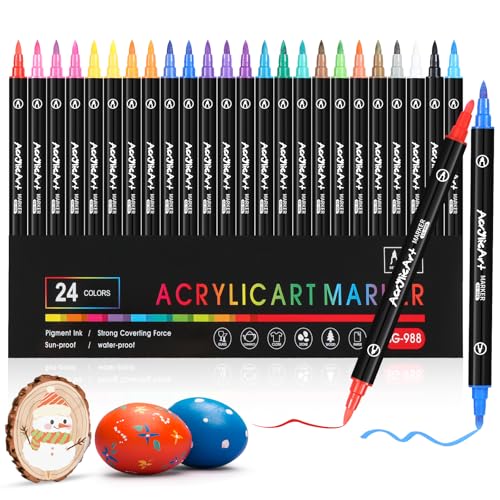 Diboniur 24 Farben Acrylstifte, Filzstifte Set Dual Brush Pen für Erwachsene, Acrylstifte Wasserfest Textilstifte, für Textil, Steine, Holz, Papier, Keramik, DIY Diboniur 24 Farben Acrylstifte, Filzstifte Set Dual Brush Pen für Erwachsene, Acrylstifte Wasserfest Textilstifte, für Textil, Steine, Holz, Papier, Keramik, DIY von Diboniur