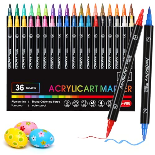 Diboniur 36 Farben Acrylstifte für Steine Wasserfest, Filzstifte Set für Erwachsene, Multimarker Acrylic Paint Marker Stifte für Steine, Holz, Glas, Textil, Keramik, DIY von Diboniur
