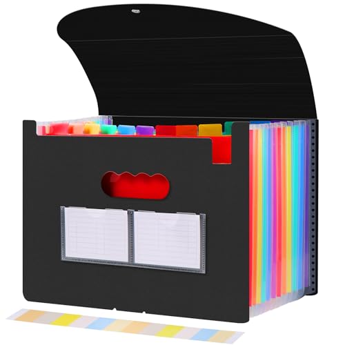 Diboniur Fächermappe A4 Dokumentenmappe mit 12 Fächer, Aktenordner Ordnungsmappe A4 Sortiermappe Bunte Dokumenten Organizer, Mappen Ordnersystem, Große Kapazität (Schwarz) von Diboniur